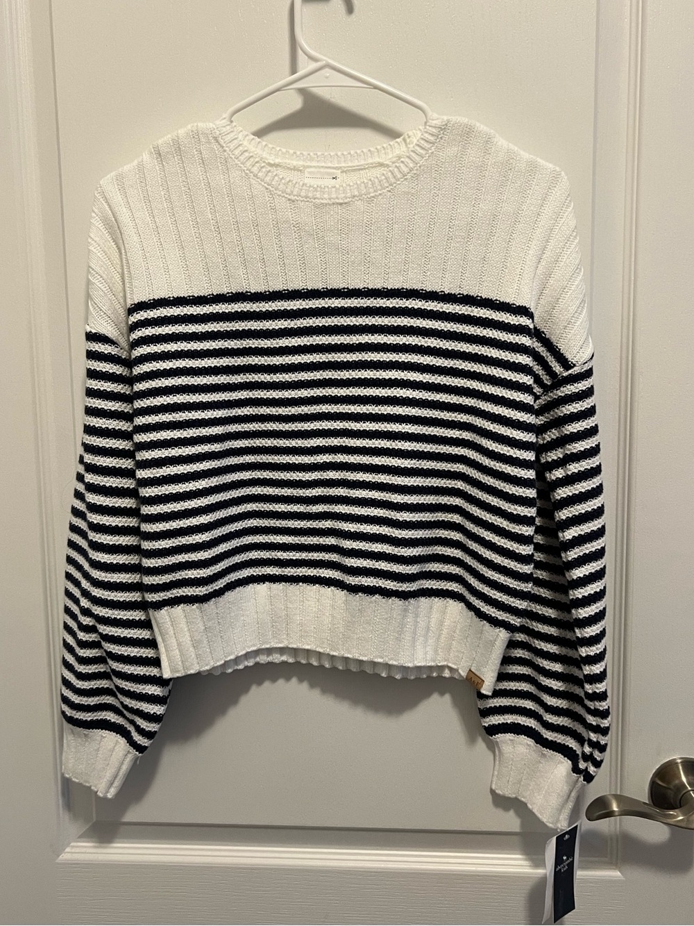 NWT Abercrombie Kids Striped Crewneck Sweater - White & Navy